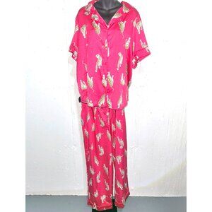 JoySpun Pink Satin Leopard Pajama Set Size 16/18